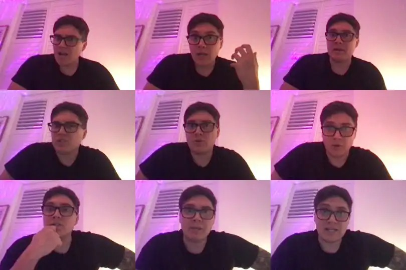 Nine screenshots of Harry Thompson, PDA Extraordinaire, giving his statement.